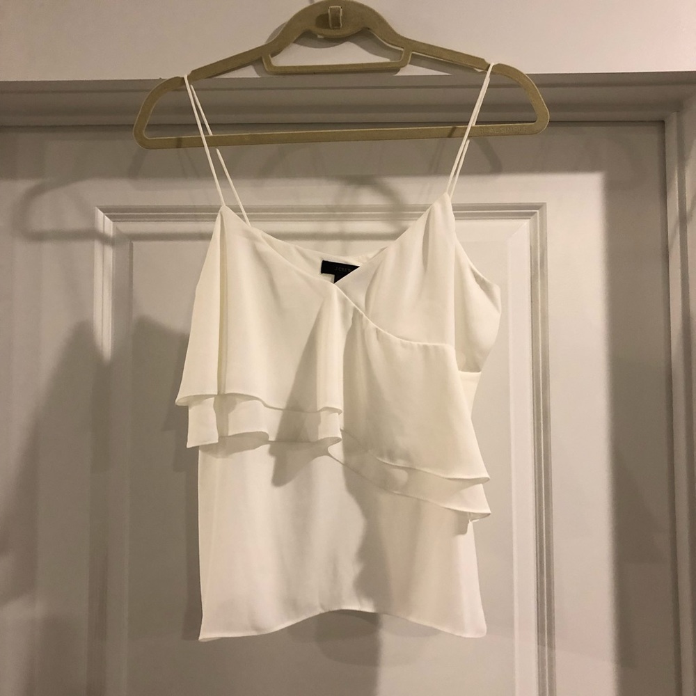 J.Crew spaghetti strap ruffle front white blouse